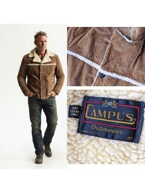 Campus Men Corduroy Shearing Jacket USA 42 Lined Sherpa Coat